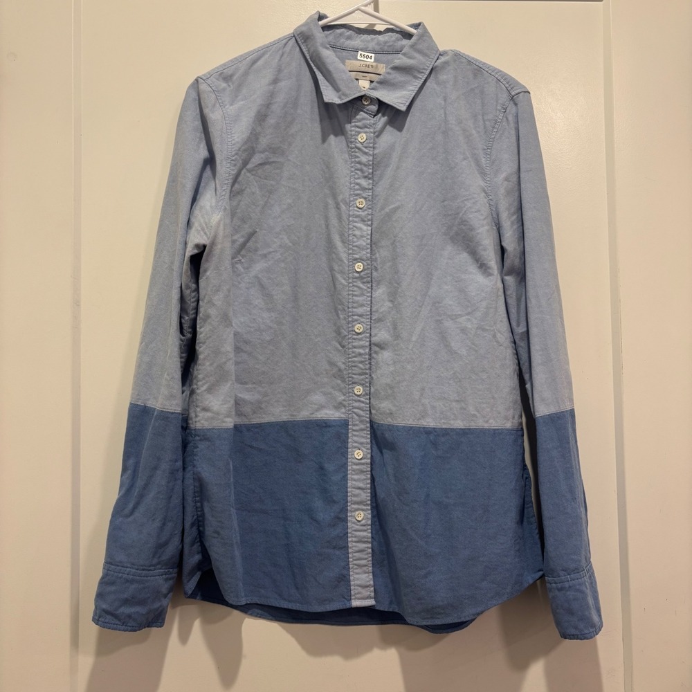 J.Crew Boys Size 10 Blue Colorblock Oxford Long Sleeve Button Down Shirt